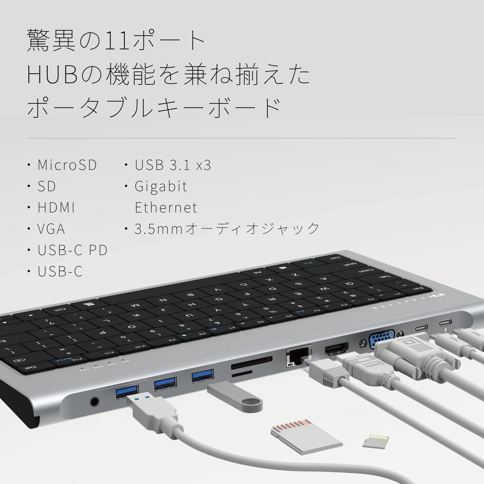 USB C Hub, Feeltek 11 in 1 USB C Keyboard Hub, Dual-Display